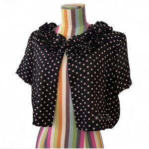 Vintage Danny & Nicole Polka Dot Bolero Shrug Top Ruffle Neck